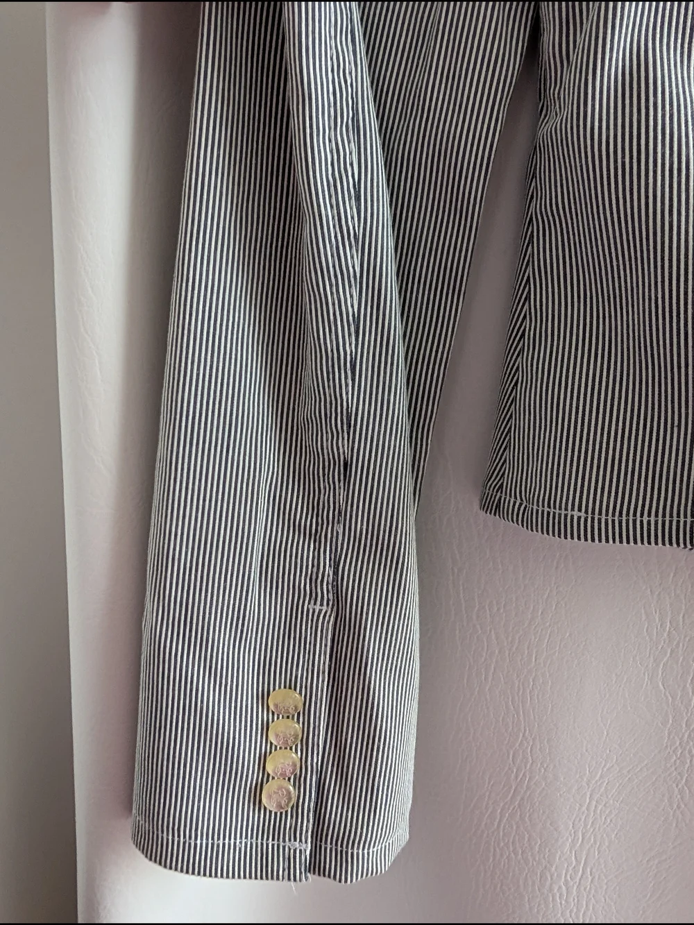 Ralph Lauren Cotton Gray White Pinstripe Tailored Women's Blazer - S
